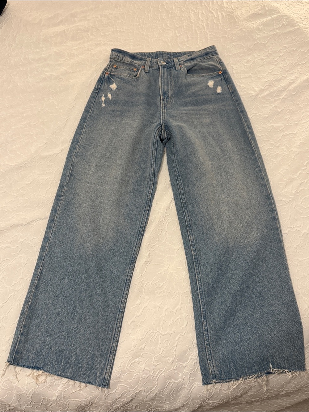 H&M Faded Blue Wide-Leg Jeans with Raw Hem